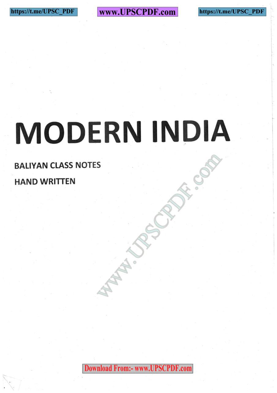 Baliyan Modern History History Optional Notes Download