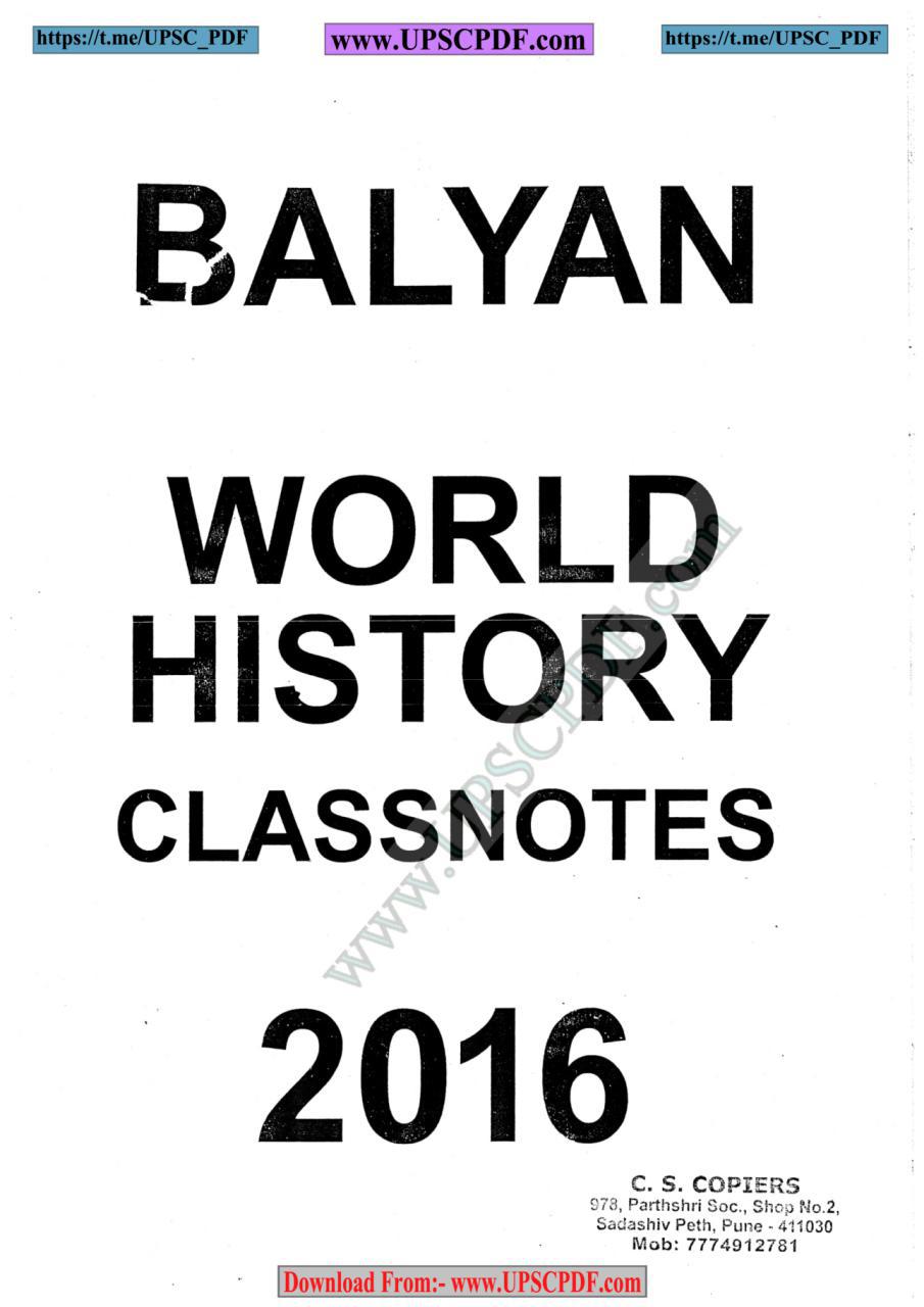 Baliyan World History Notes [Optional] Download