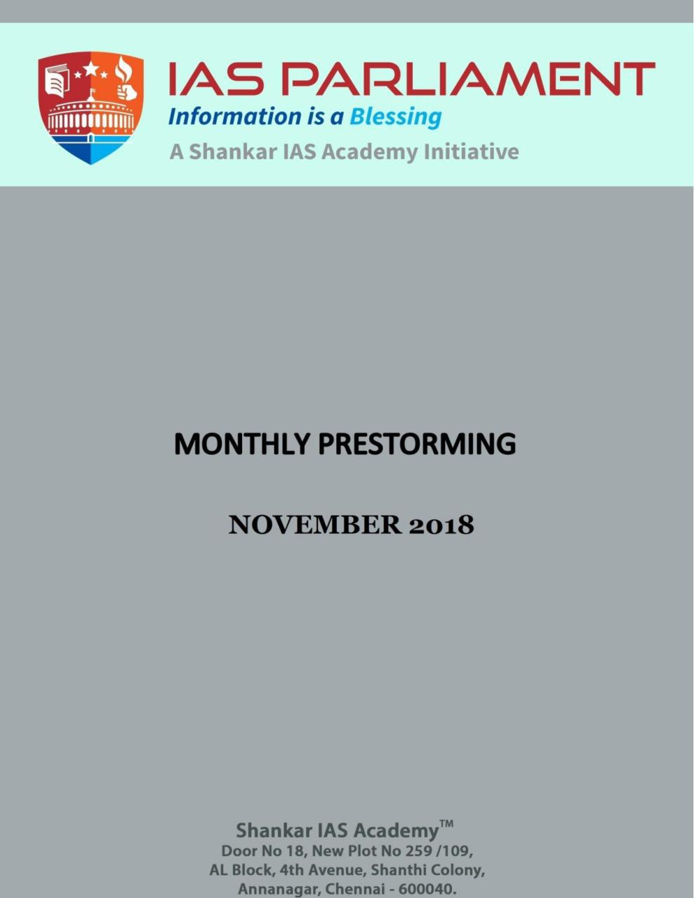 Shankar IAS Novemeber 2018 Prestorming Magazine PDF Download