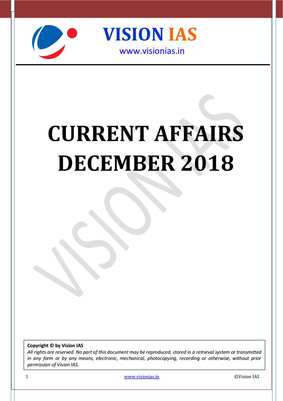 Vision IAS December 2018 Current Affairs PDF Download