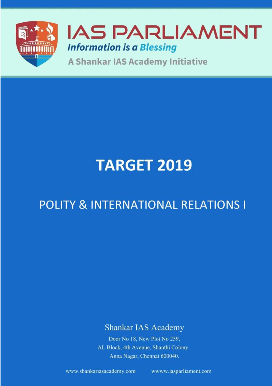 Polity & IR Prelims 2019 by Shankar IAS