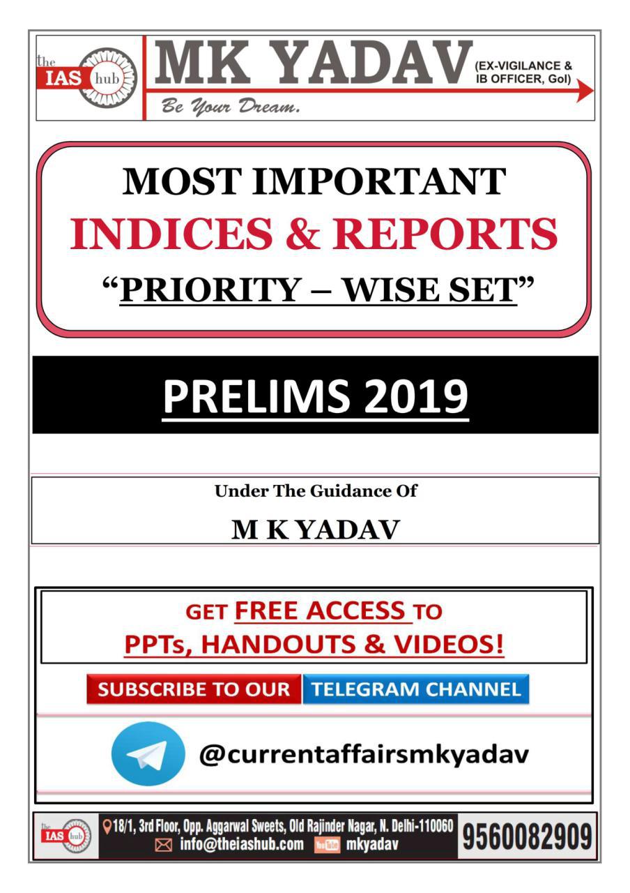 MK Yadav Prelims 2019 Indies and Reports PDF