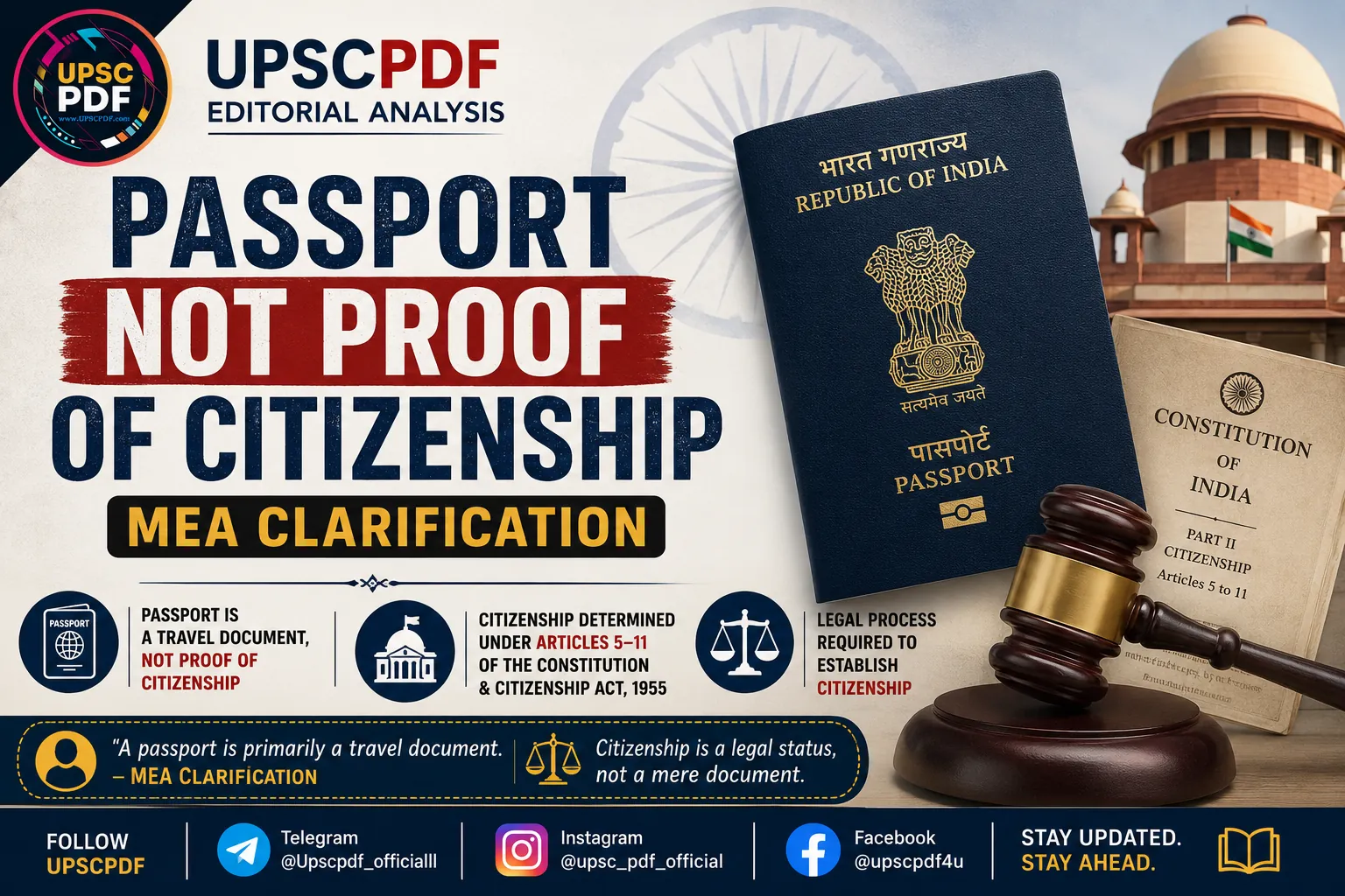 Passport Not Proof of Citizenship: MEA Clarification | UPSCPDF Editorial Analysis