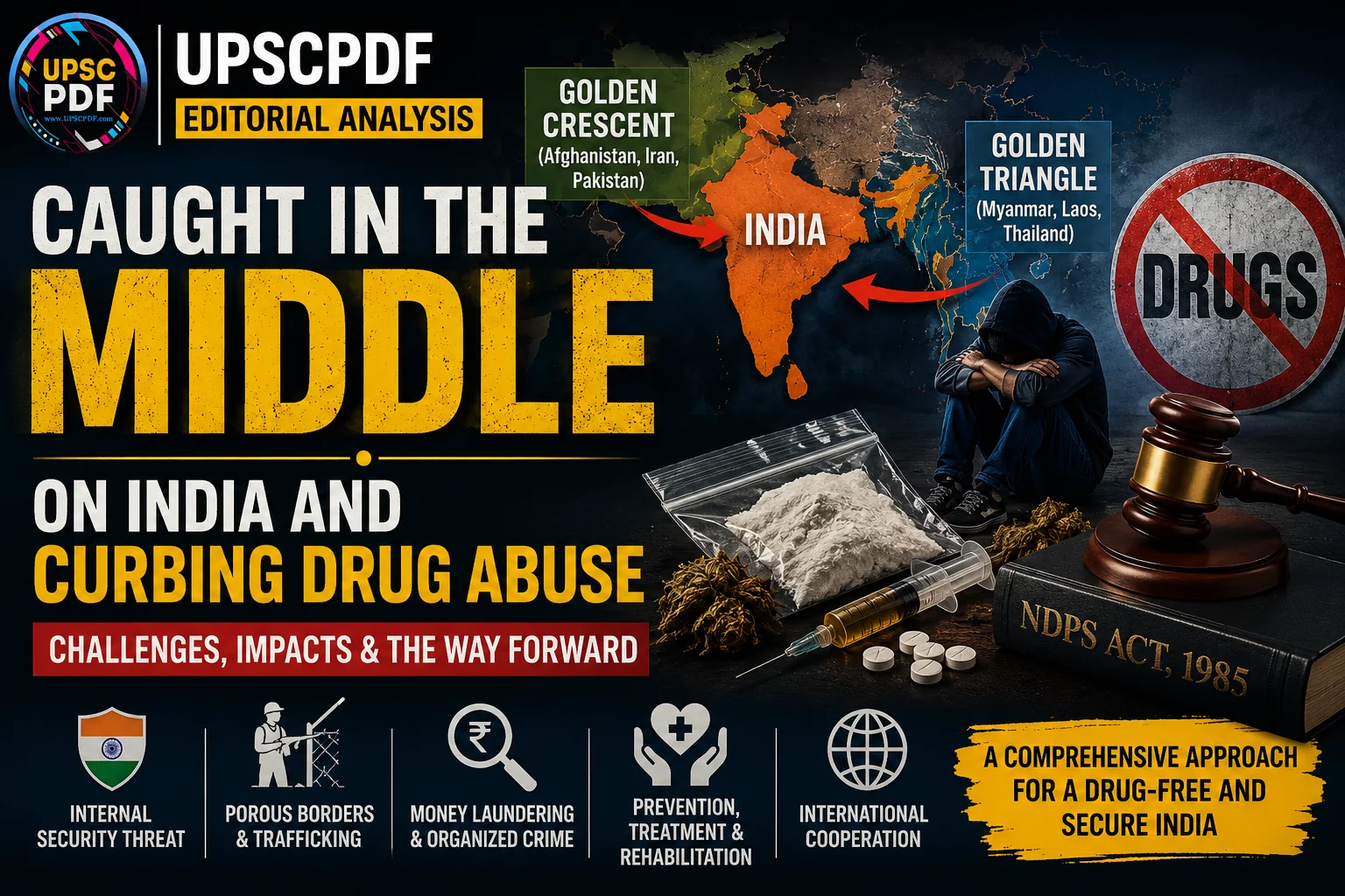 Caught in the Middle: India’s Fight Against Drug Abuse and Regional Challenges : UPSCPDF Editorial Analysis
