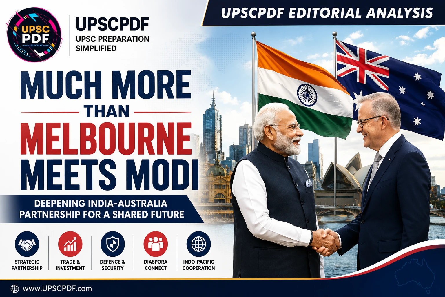 Beyond the Spectacle: Why ‘Melbourne Meets Modi’ Matters for India-Australia Ties : UPSCPDF Editorial Analysis